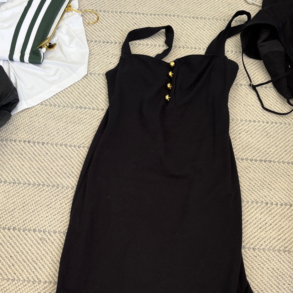 Reformation Black Mini Dress with Gold Buttons
